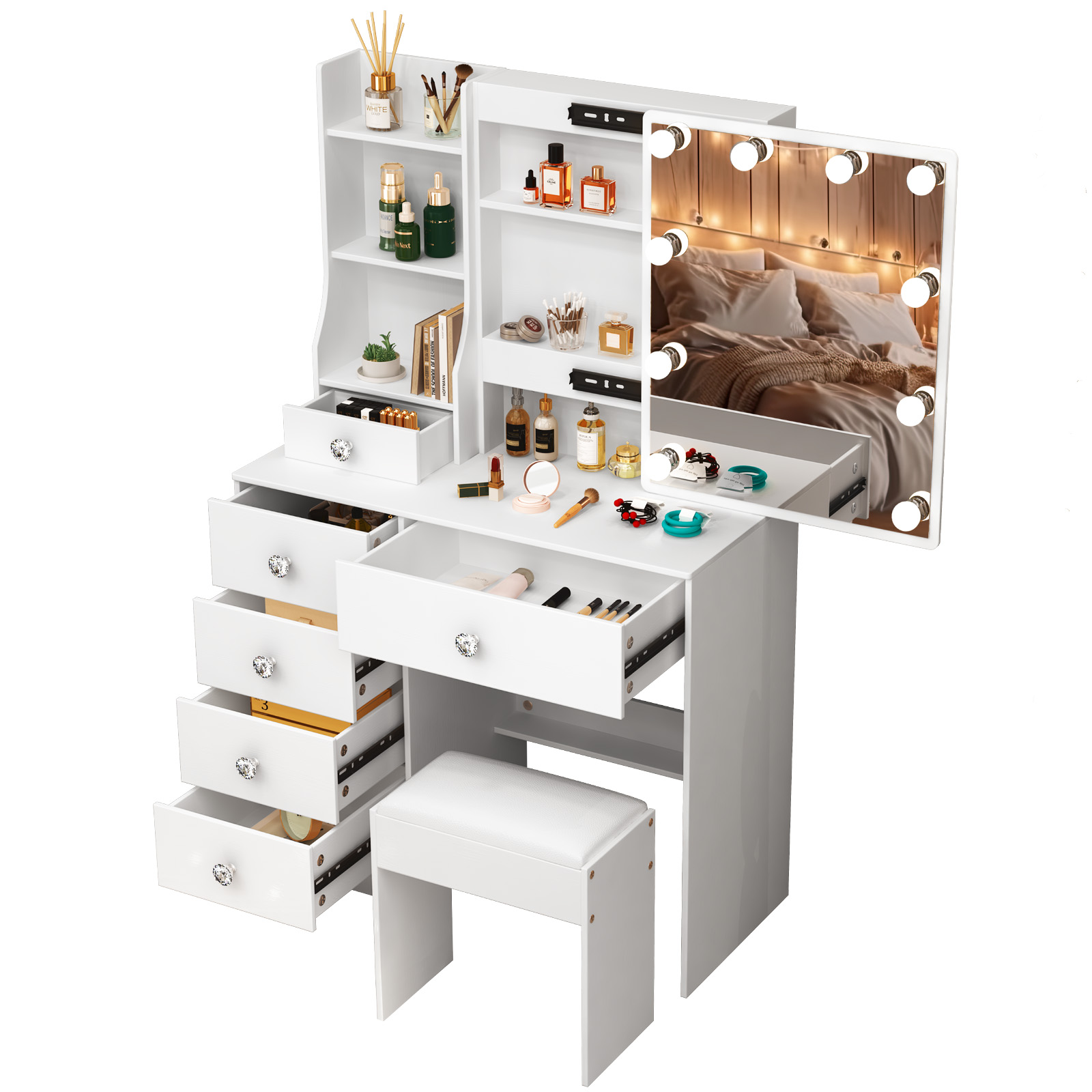 Coiffeuse blanche avec miroir  - Beauty Makeup Vanity Set avis et prix